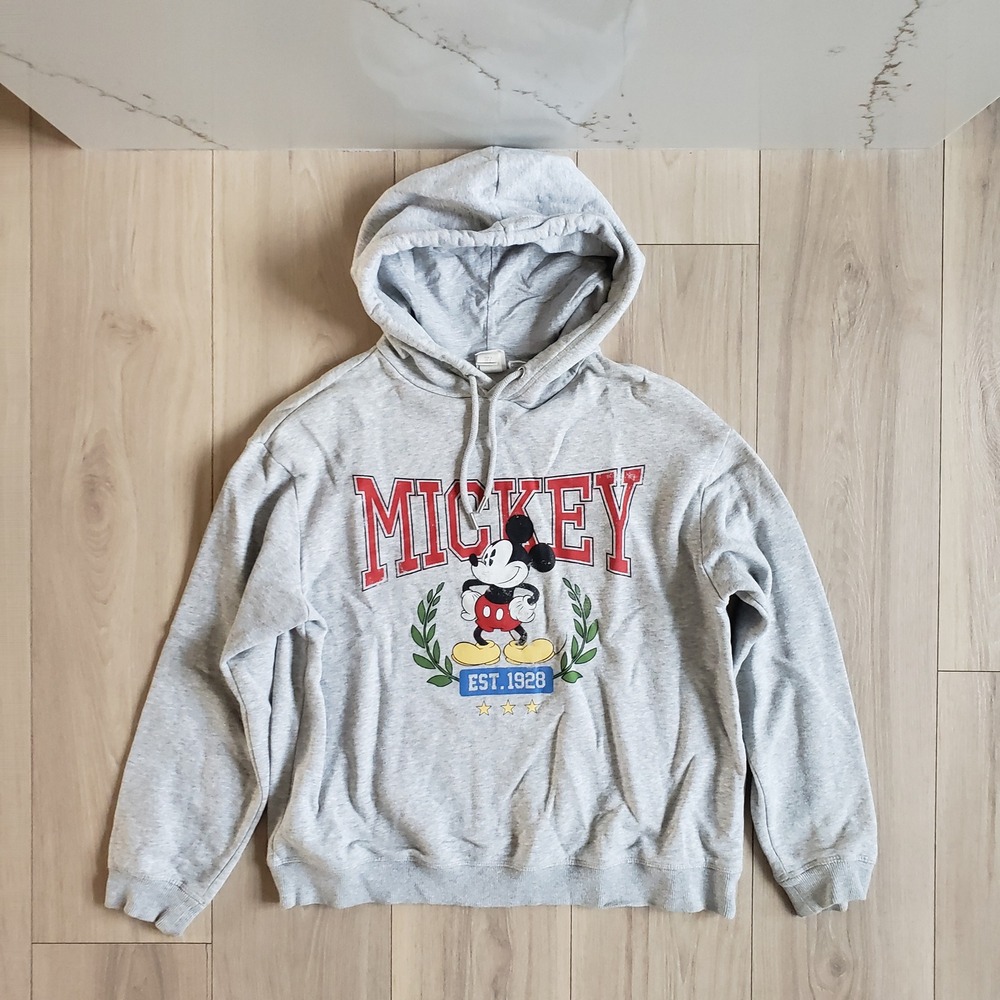 Disney x‎ H&M Sweater Adult Small Mickey Mouse Graphic Grey Fleece Hoodie